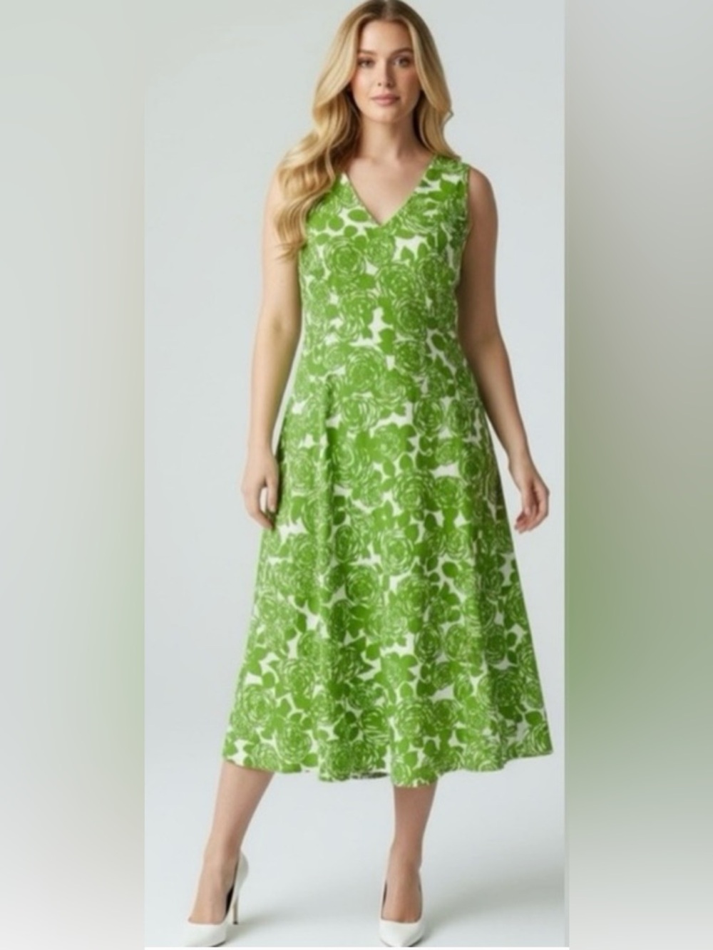 Boden Green Floral V-Neck Midi Dress